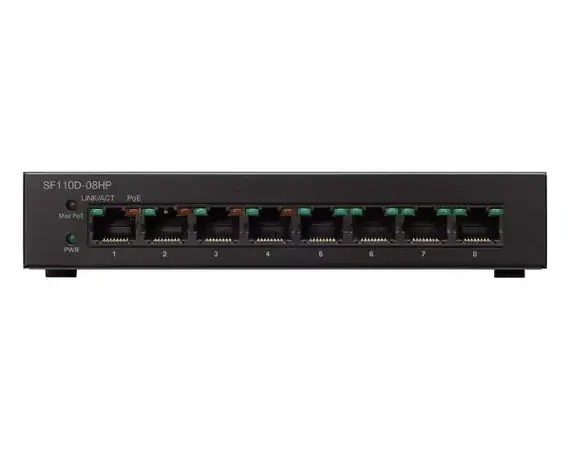 Cisco SF110D-08HP Unmanaged PoE Switch, 8-Port Fast Ethernet