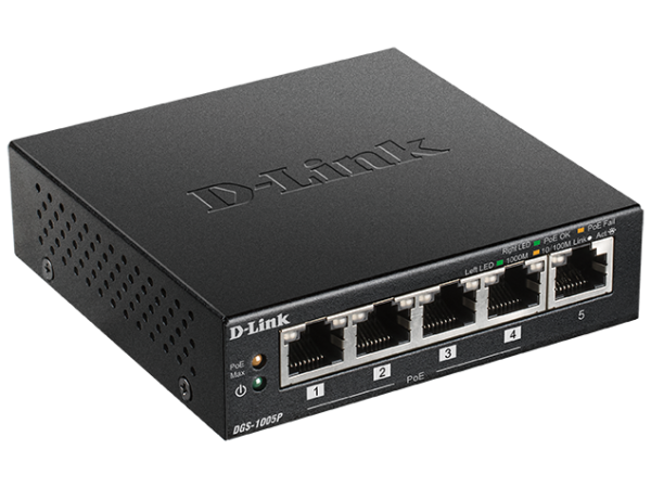 D-LINK DGS-1005P 5-Port Desktop Gigabit PoE+ Switch